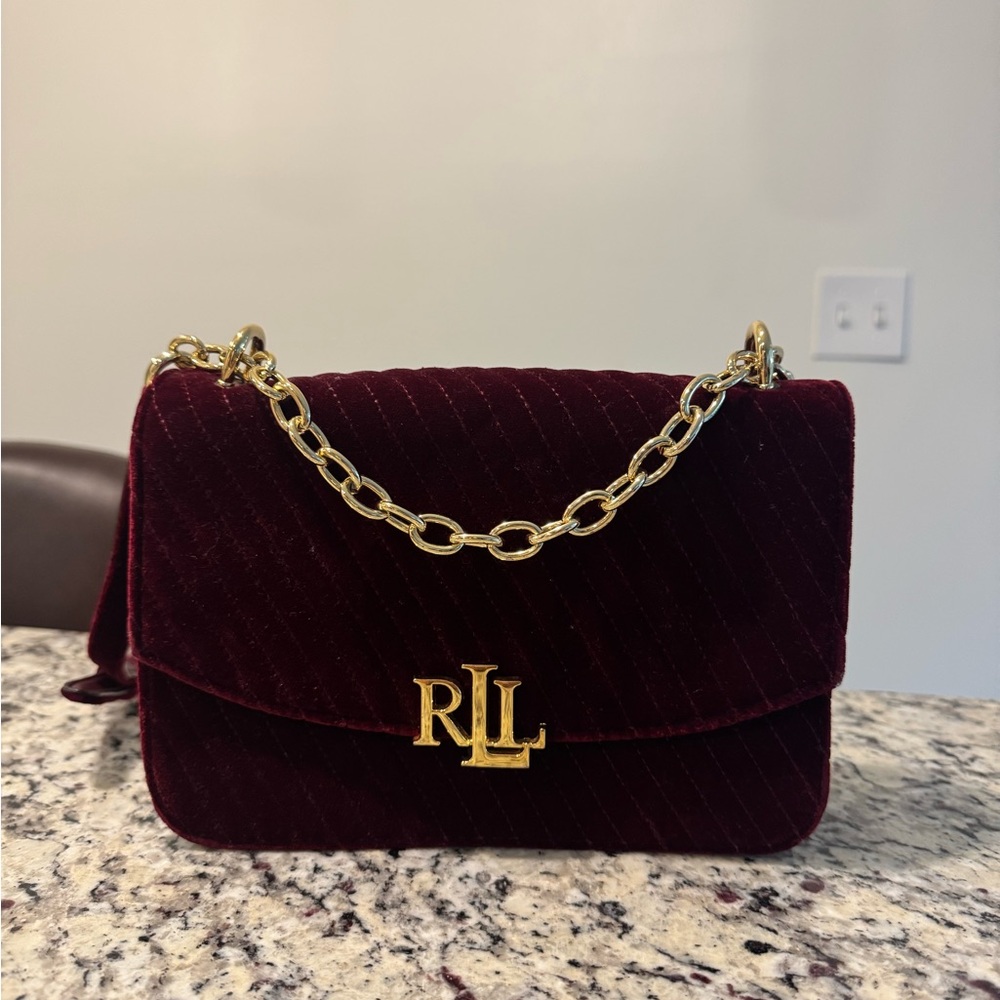 Burgundy Velvet Chain Shoulder Bag